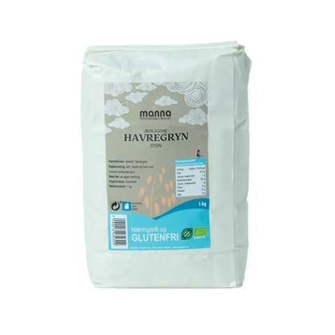 Havregryn, store, glutenfri, 1kg, Manna